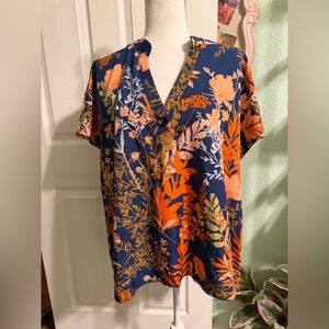 SHEIN Curve Blue and Orange Floral Top